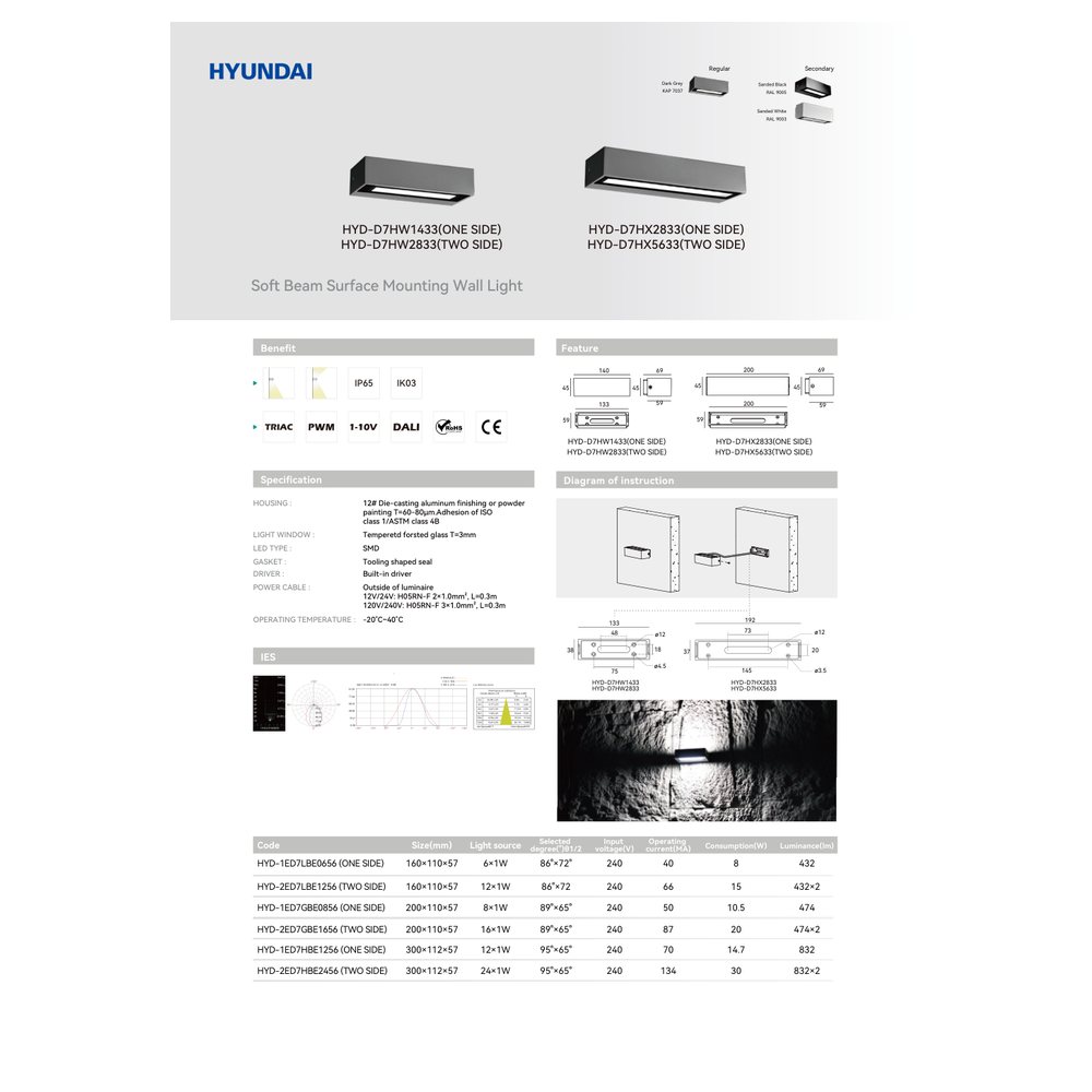 Hyundai Soft Beam Wall Light D7H Series Kuwait